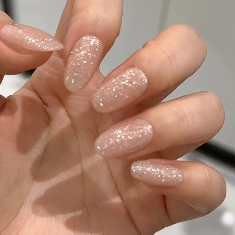 【温柔裸】碎钻手工穿戴甲秋冬显白美甲新款细闪高级感