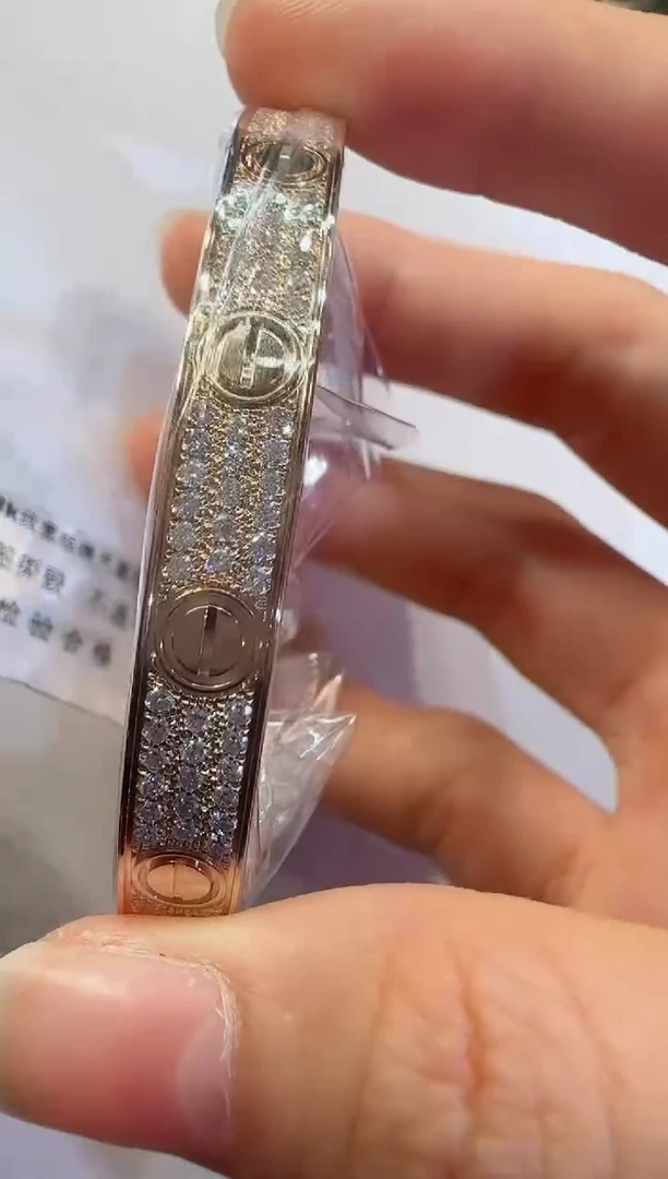 手镯18K金镶嵌钻石16#K玫宽版满天星手镯