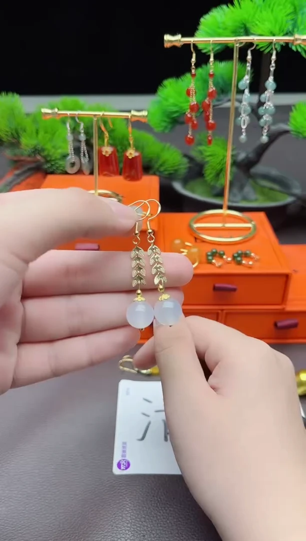 玛瑙/玉髓耳饰银S925镶嵌915