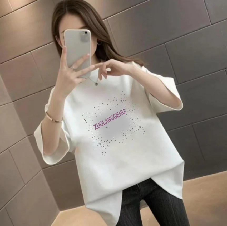 琳2025新款纯棉中长款短袖宽松印花休闲百搭圆领T恤春夏短袖-ZU