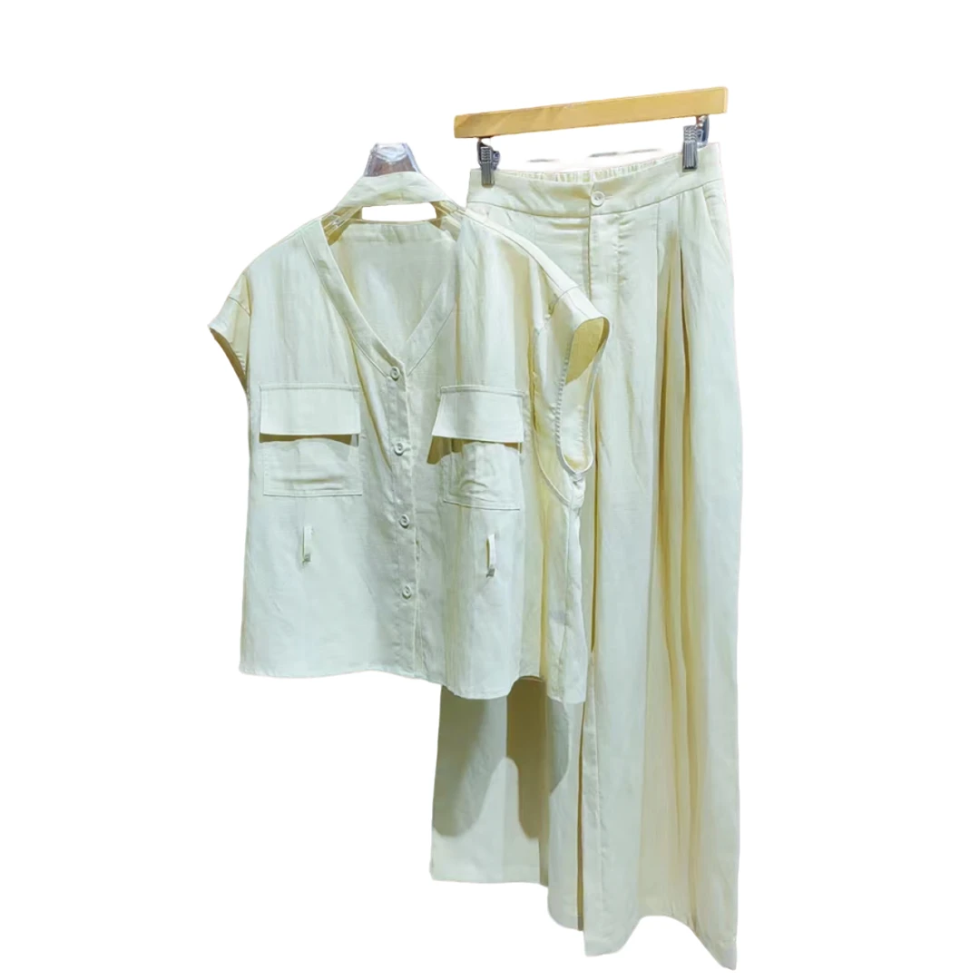 GD 01975夏季气质V领单排扣衬衫两件套