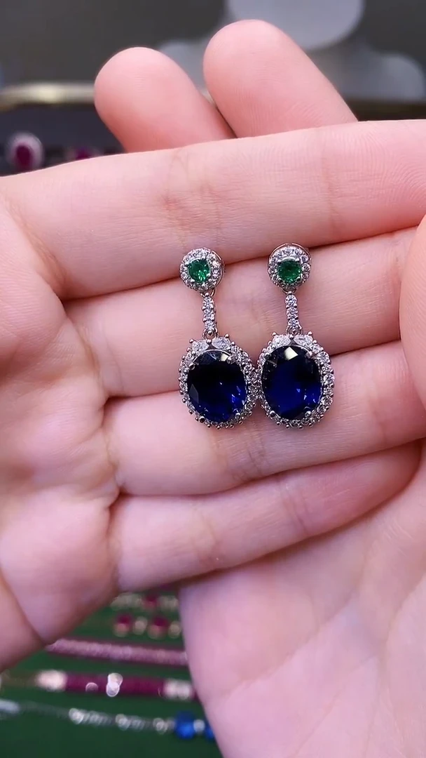 耳饰蓝宝石银S925镶嵌1222