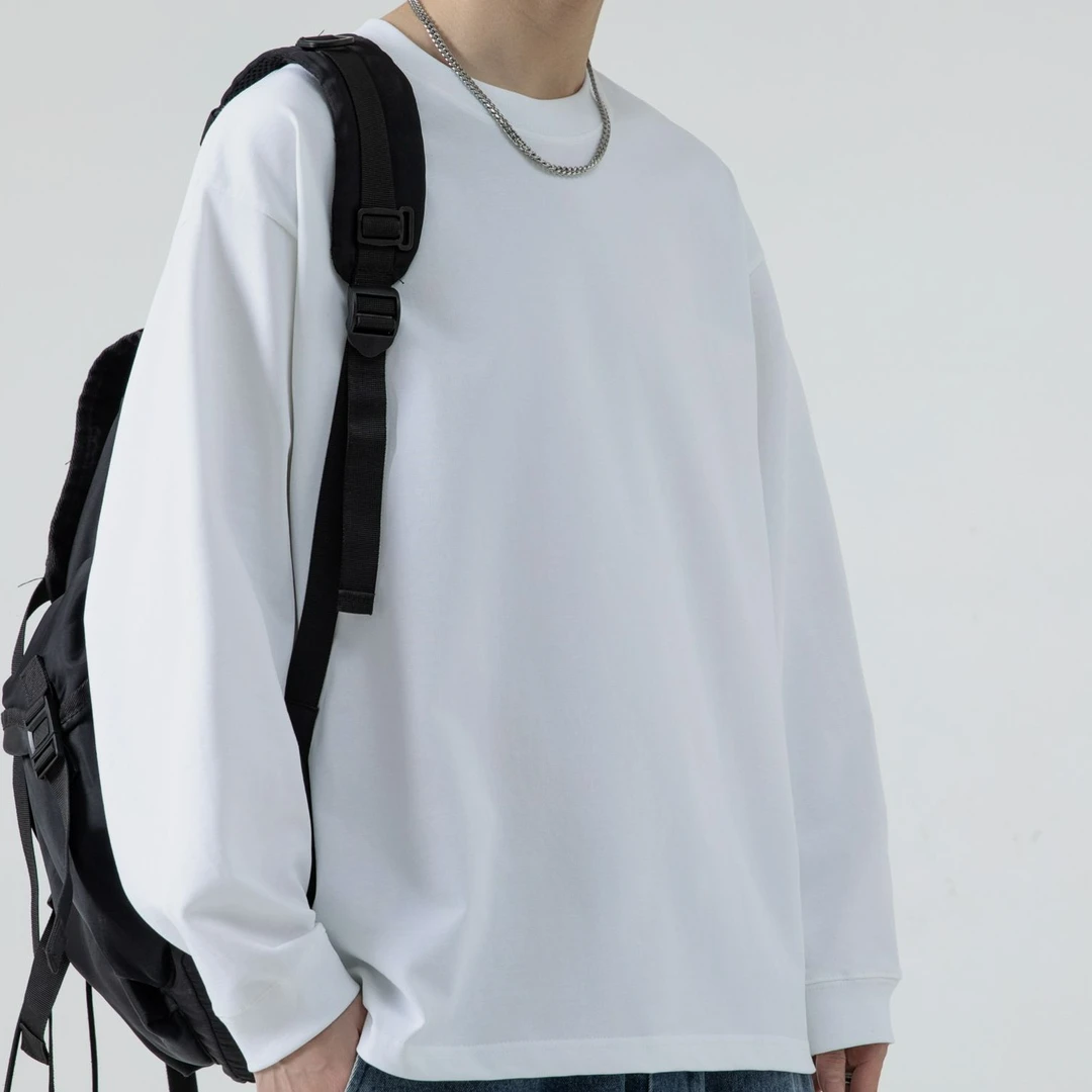 LAWUSAN 重磅300克纯色百搭短袖t恤男士夏季潮流透气宽松圆领长袖