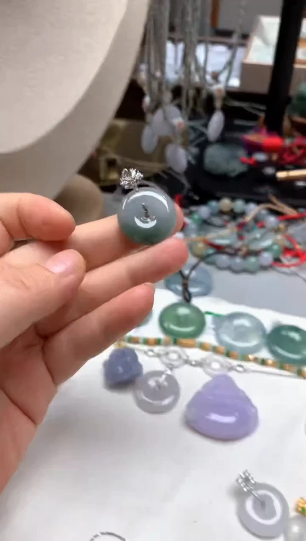 颈饰银S925镶嵌翡翠翡翠平安扣 吊坠