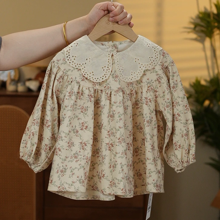 碎花灯芯绒女童上衣直播间