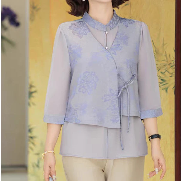 2025春夏装休闲风碎花小衫新款时尚气质新中式民族风中老年上衣女