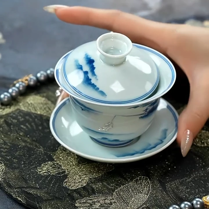 山水锯钉三才盖碗JD0042