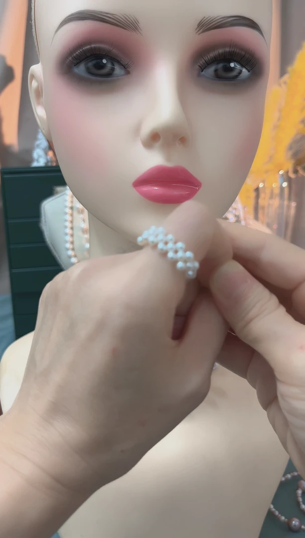 银S925镶嵌戒指淡水珍珠编织款戒指