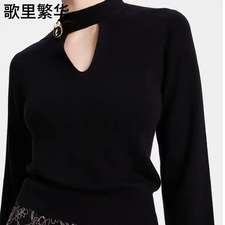 【歌里繁华】G+春夏新款桑蚕丝羊绒洋气高级感镂空针织衫上衣女0102