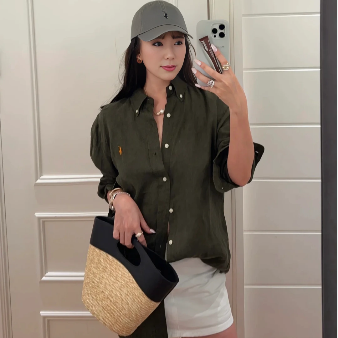 【潮品馆】2025SS夏季新品亦菲同款亚麻衬衫防晒长袖宽松女薄款小马