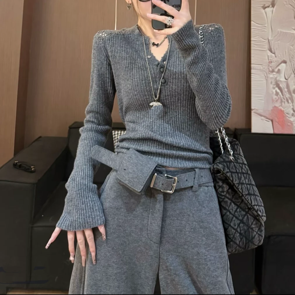 网红楼口显瘦百搭2025新款针织衫长袖加厚女针织毛衣打底衫