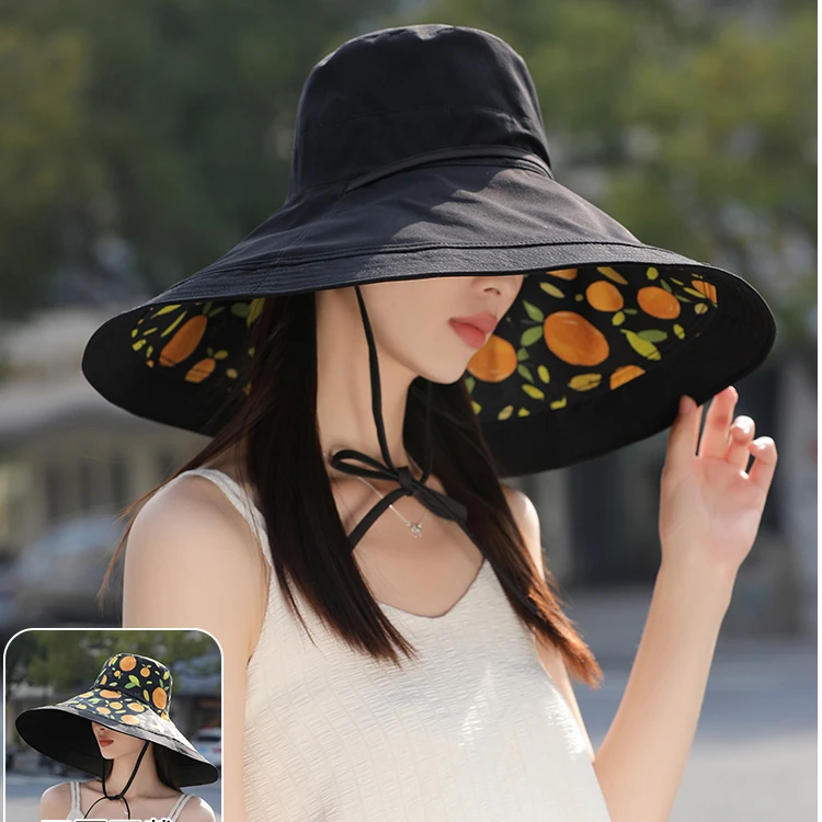 18CM超大帽檐遮脸双面渔夫帽女夏季韩版遮阳防晒防紫外线太阳帽子