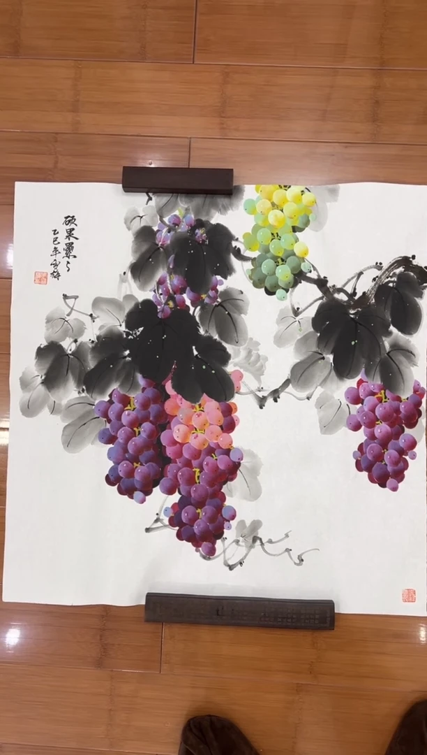 国画【直播福利，纯手工手绘】李雪梅葡萄50*50