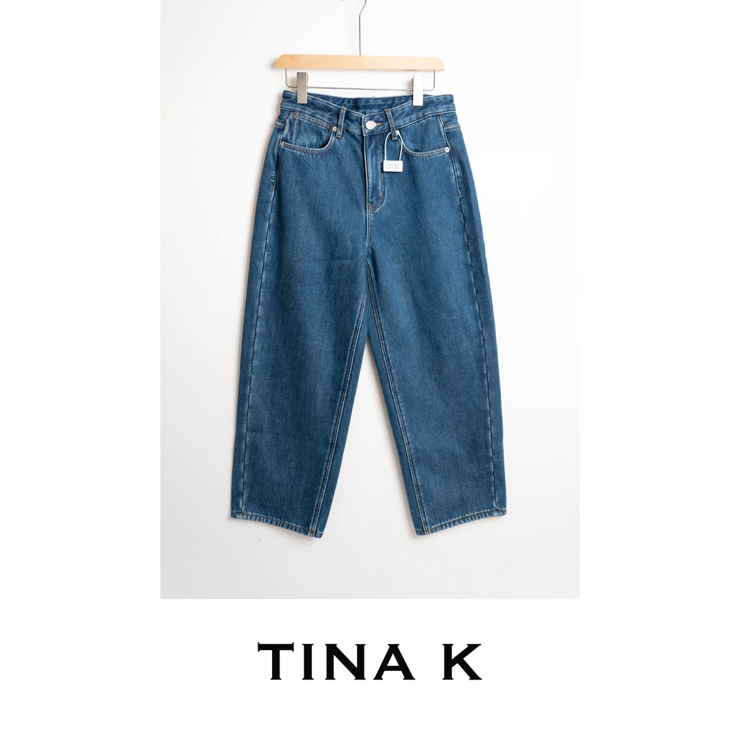 TinaK秋冬新款女士丹宁风九分裤时尚法棍九分牛仔裤KZ225674