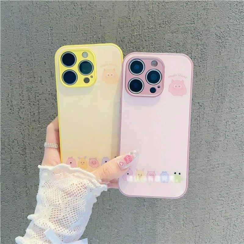 适用苹果17/16多巴胺小怪兽玻璃手机壳小米15/14少女风华为Pura80