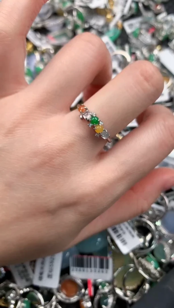 银S925镶嵌戒指翡翠1111---7