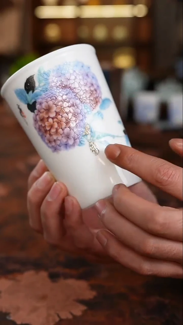 渡景山房冰晶瓷富贵团园可乐杯