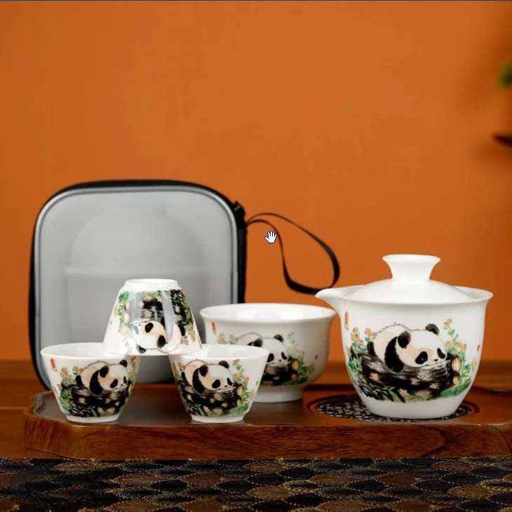 KK0080-白瓷熊猫旅行套可爱