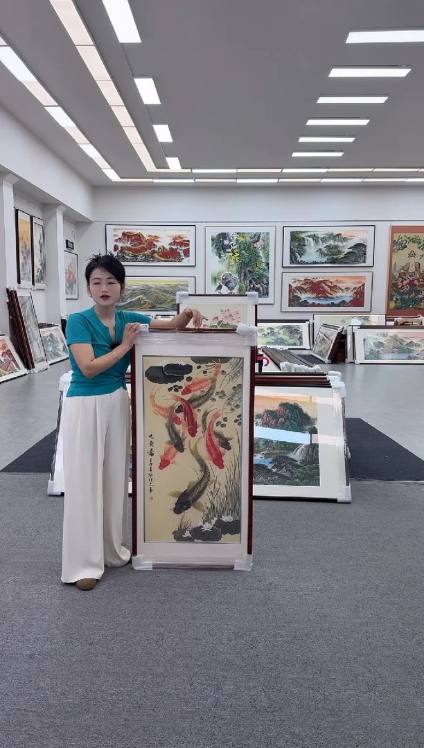 国画手绘  九鱼图 172*85