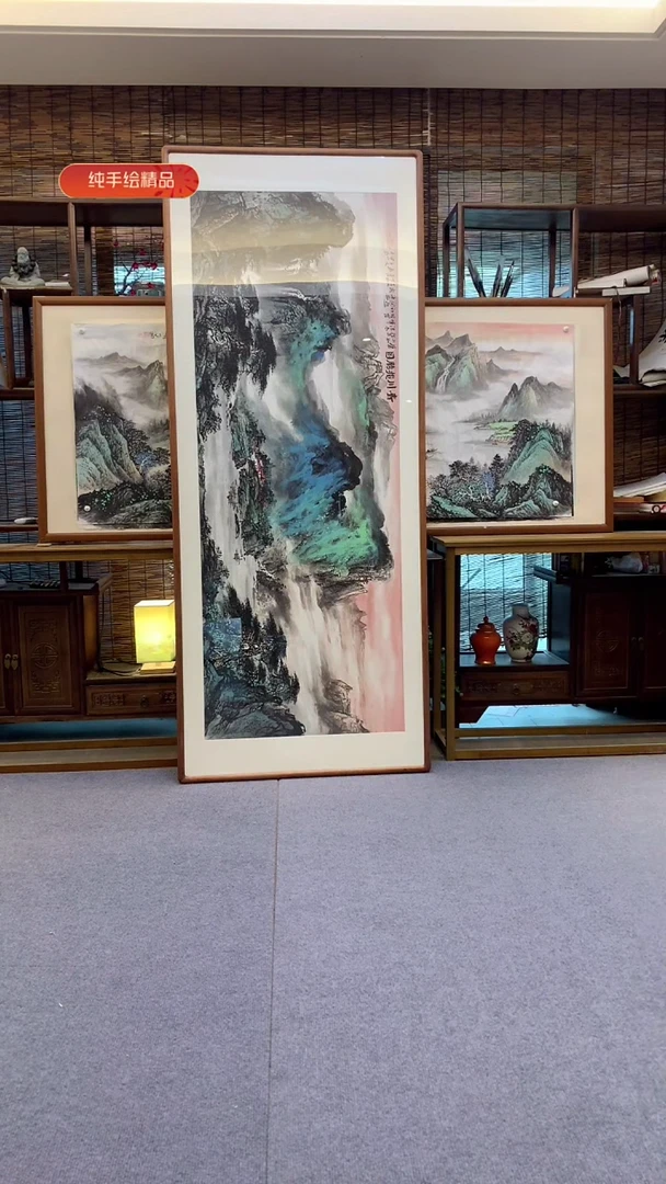 国画小六尺纯实木纯手绘带框装裱205*85cm