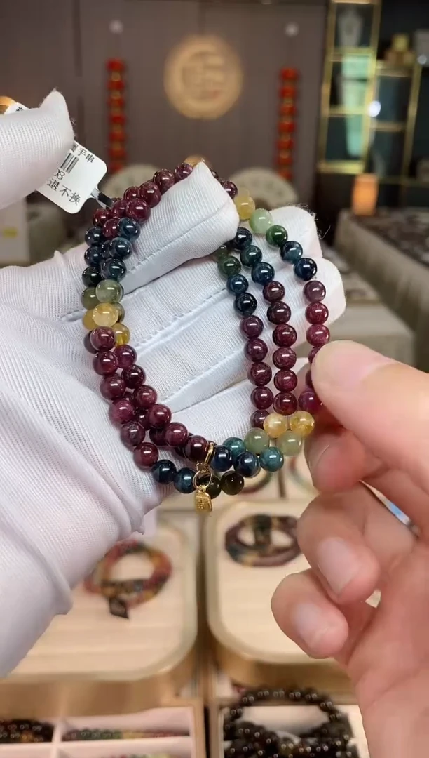 未镶嵌老矿碧玺彩虹三圈手串5mm+碧玺xion多样性发一条