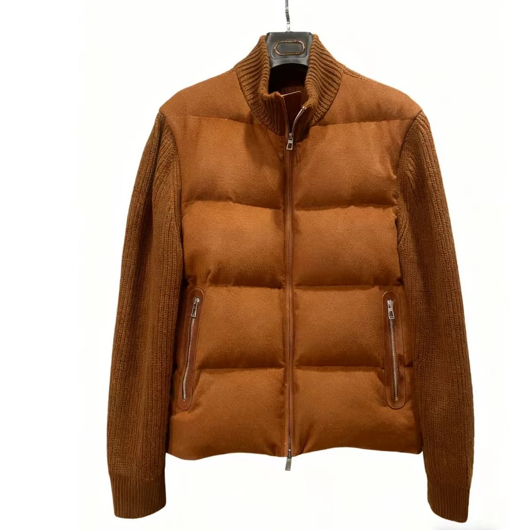 老钱风轻奢男士保暖立领百搭夹克外套冬季拉链保暖休闲拼接针织