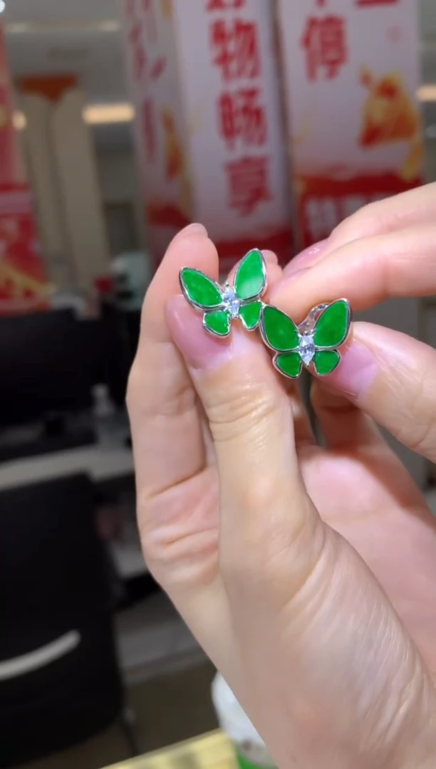 银S925镶嵌翡翠耳饰|不退不换