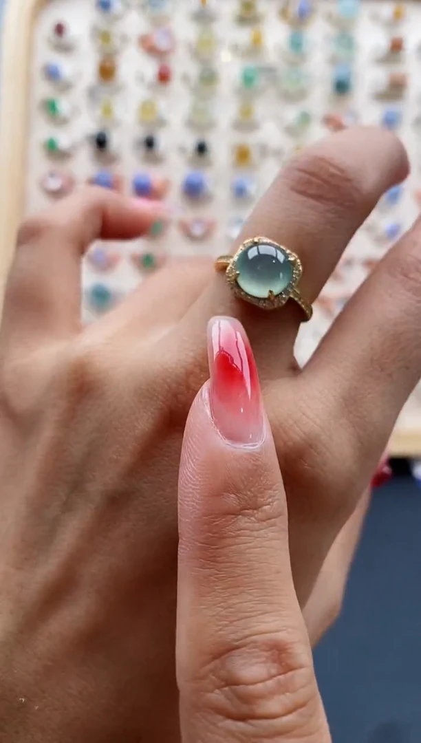 【闪购商品】翡翠戒指银S925镶嵌缅甸天然A货翡翠222 6+9