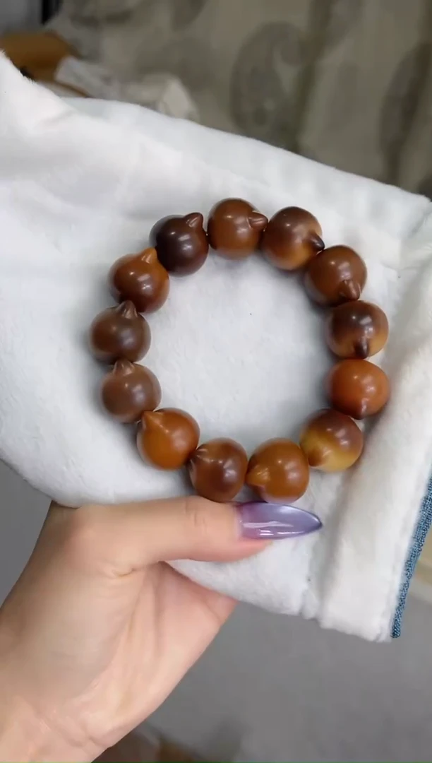 菩提根/象牙果手串a09干磨猫猫头22mm手串