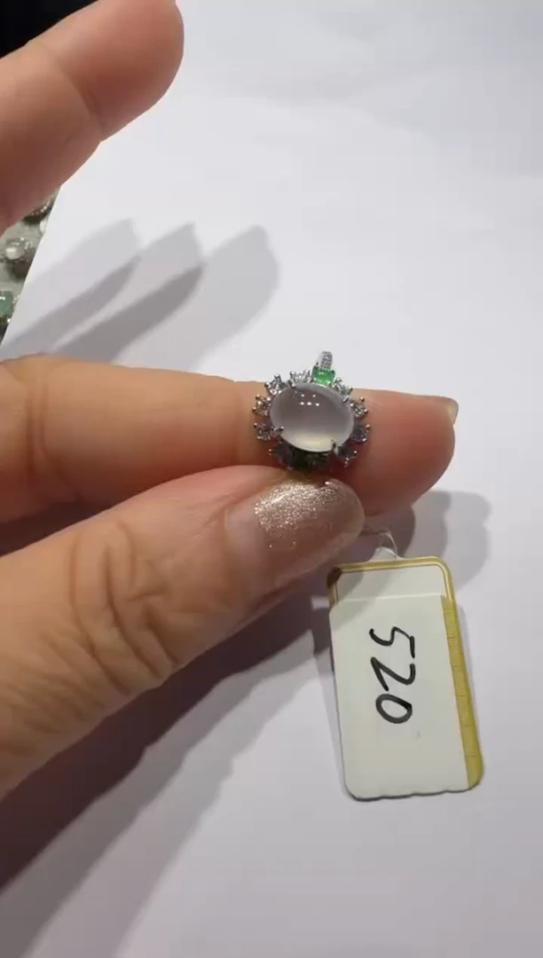 银S925镶嵌戒指翡翠925银镶缅甸A货翡翠戒指