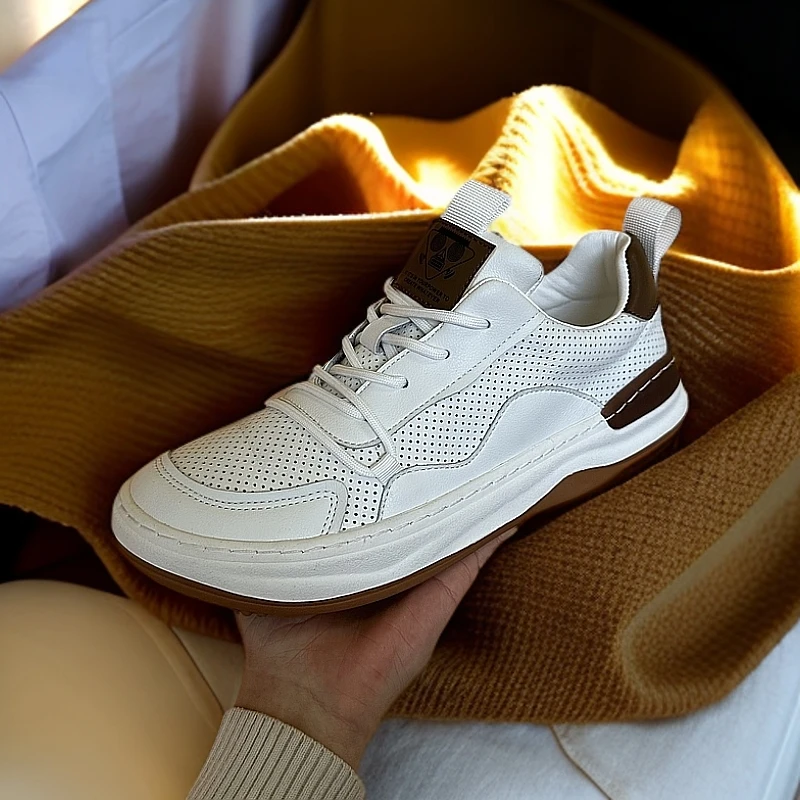 【头层牛皮】春秋低帮打孔板鞋男软底软面真皮鞋