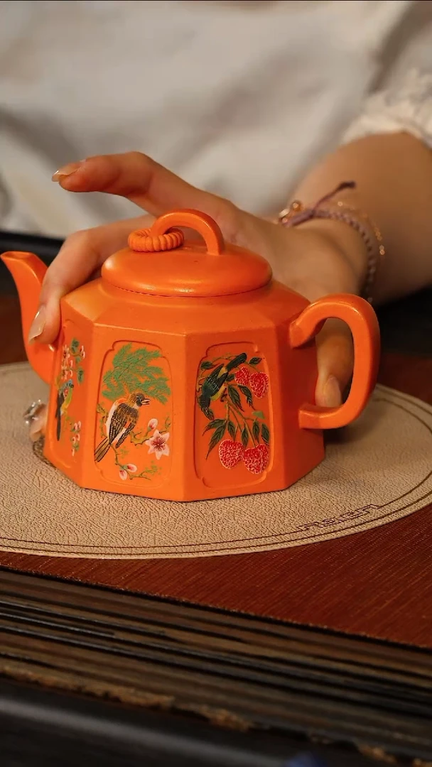 茶壶紫砂宜兴紫砂SJK 橘黄砂 八方井栏