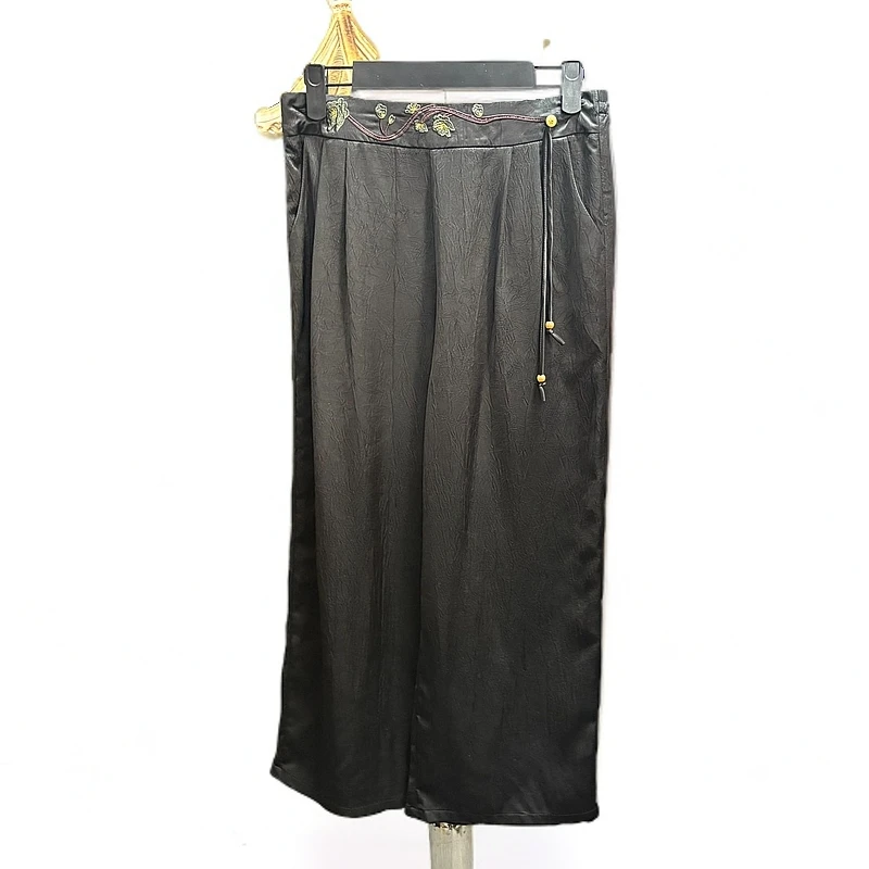 8941-休闲裤百搭新中式常规款提花宽松阔腿裤直筒休闲筒裤