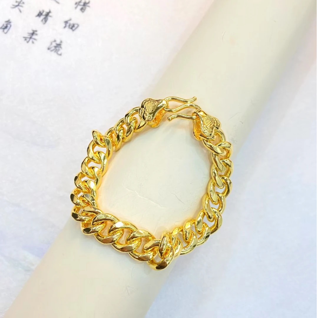 足银手链 古巴足银手链轻奢时尚百搭复古个性金手链素款简约