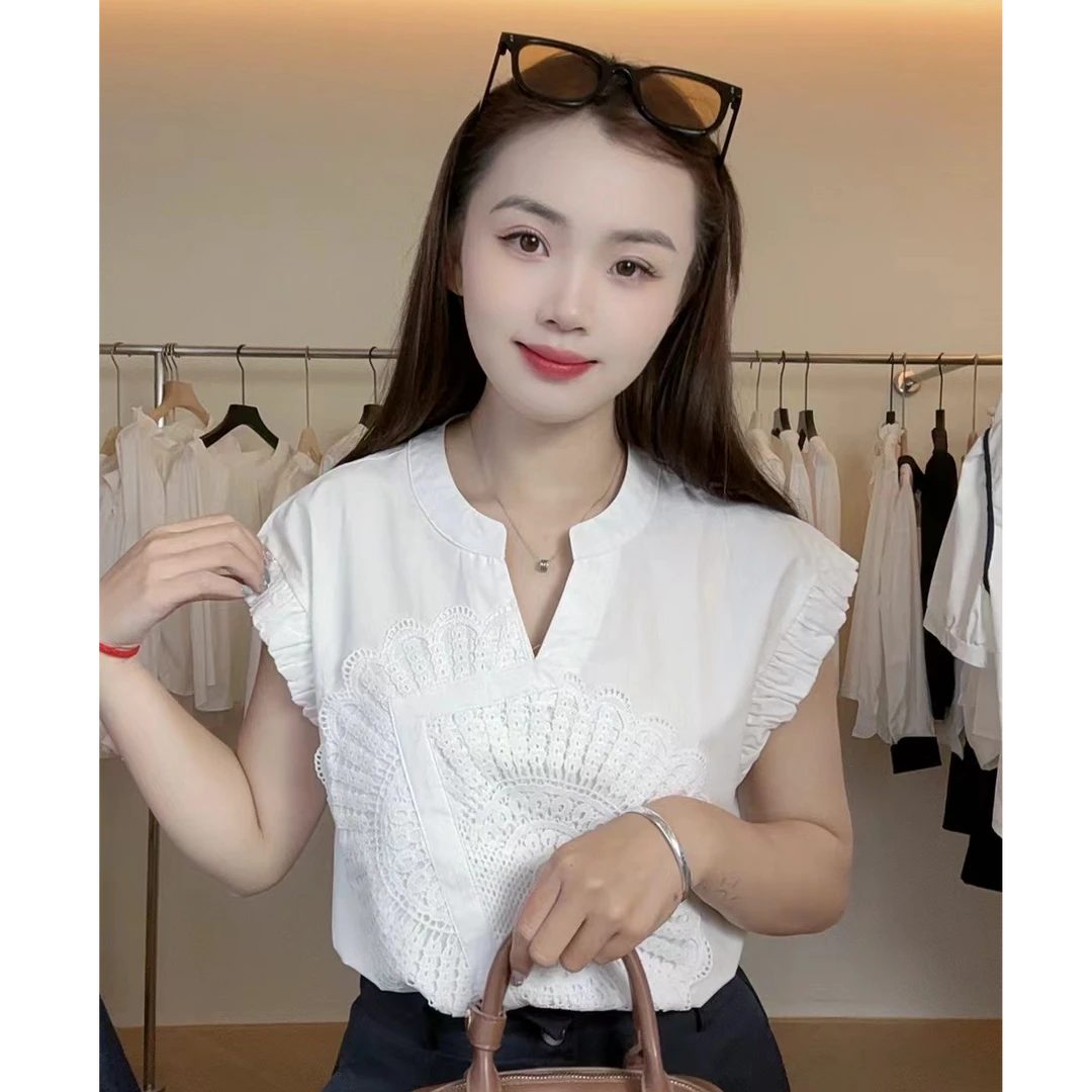 075设计感小众衬衫新款不规则百搭中袖衬衣女装