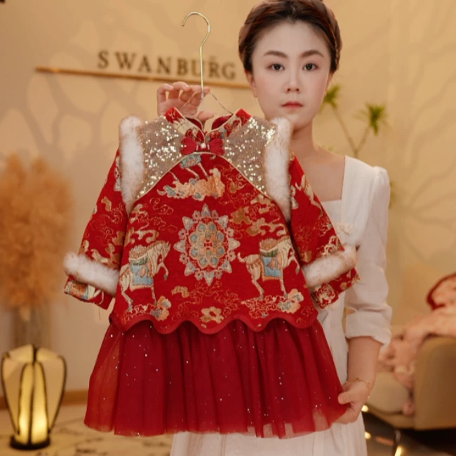 【Y.g3306】2025冬季新款套装裙女宝甜美连衣裙中国风日常冬