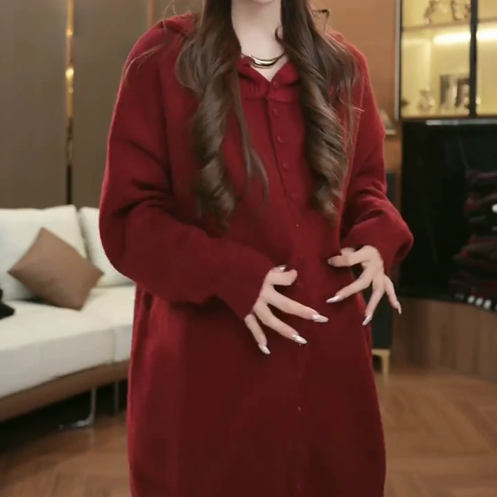 宽松版加大连帽加厚毛衣女装开衫时尚秋冬百搭女士中长款灰色韩版