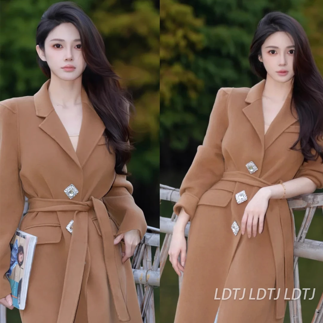 NDY72 LDTJ高定【霜降】秋冬名媛闪钻扣双面呢长款羊绒毛大衣外套女