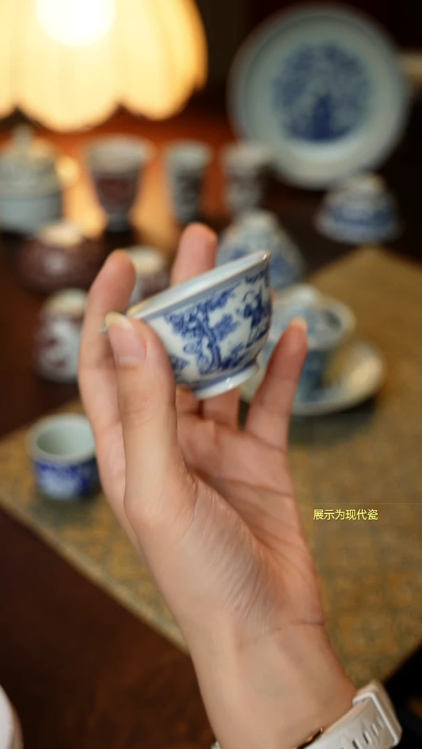 手工手绘婴戏图杯