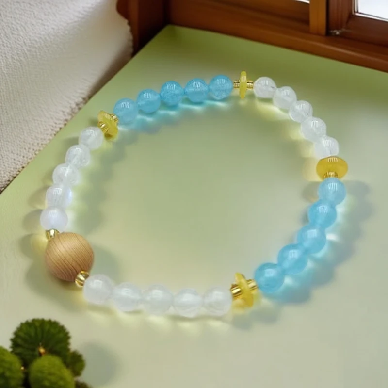 天然海蓝宝搭配月光石手链6mm 多样性发一 010