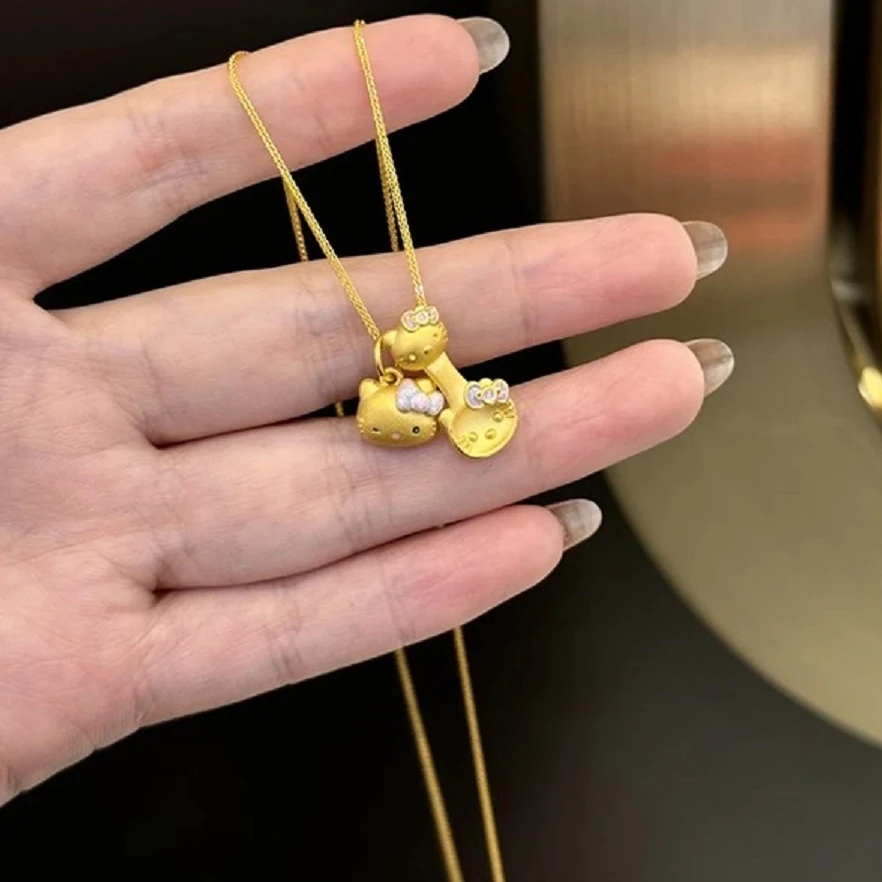 铜合金项链 甜美风金色小勺子KT猫项链女可爱金色勺勺ins风锁骨链