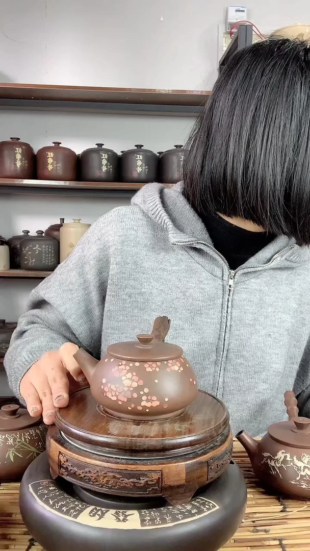 【闪购商品】罐建水紫陶手工彩填侧把壶
