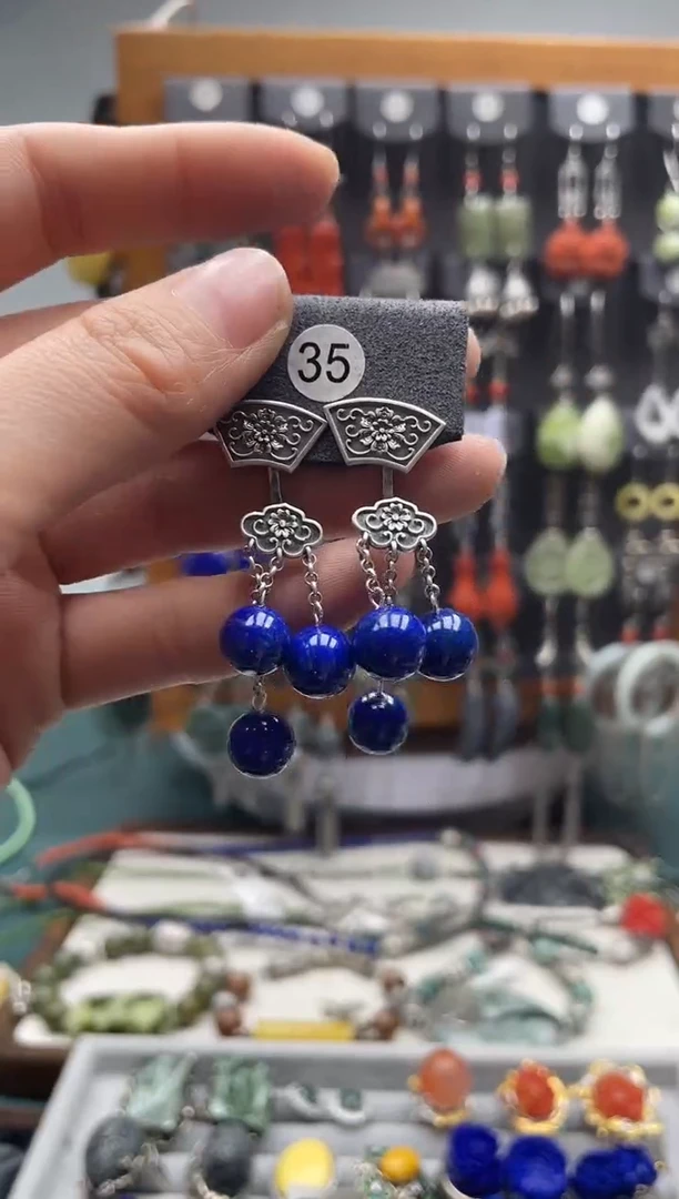 【闪购商品】青金石耳饰银S925镶嵌饰品