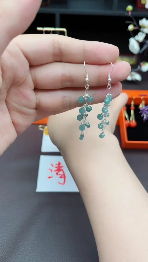 翡翠银S925镶嵌耳饰911000