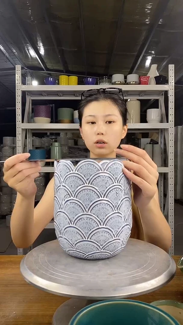 默认打孔陶瓷花盆宽高16-19.5