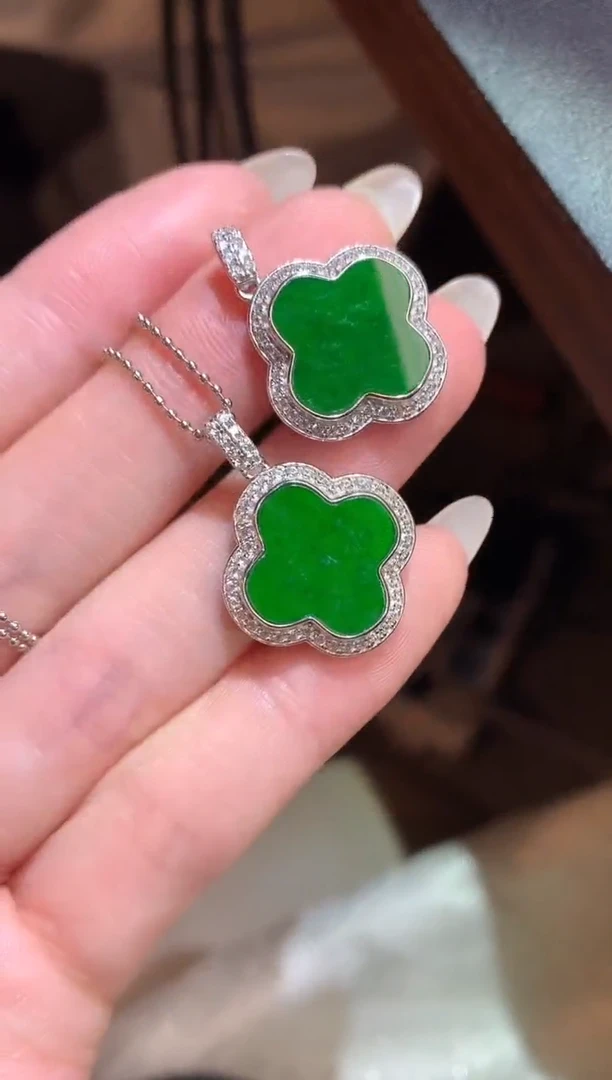 吊坠(不含链)银S925镶嵌翡翠10-四叶草（多样性发货一件不含链和扣