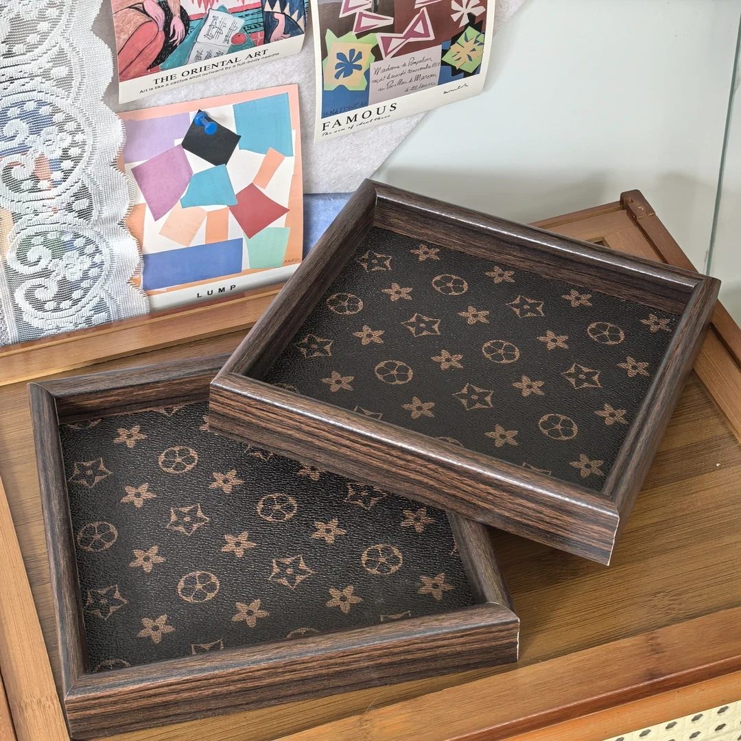 【两个装】M792新中式文玩托盘桌面收纳盒轻奢高档皮革首饰盘茶盘