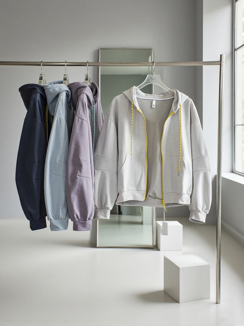 重磅高克重双层定织大版廓形男女情侣撞色连帽开衫运动卫衣外套