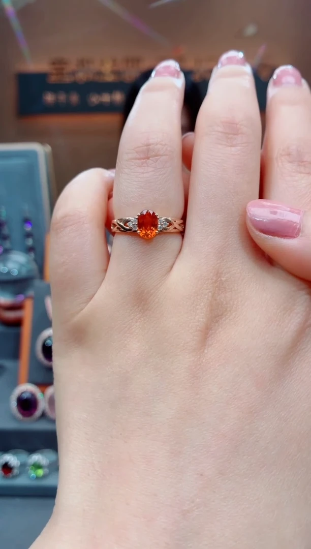 18K金镶嵌戒指石榴石石榴石戒指 14#