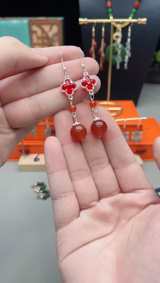 银S925镶嵌耳饰玛瑙/玉髓233